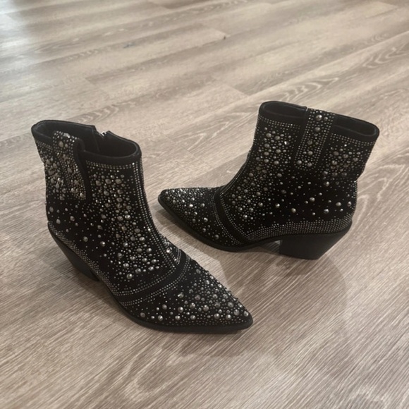 Black Studded Ankle Boots - Picture 1 of 4